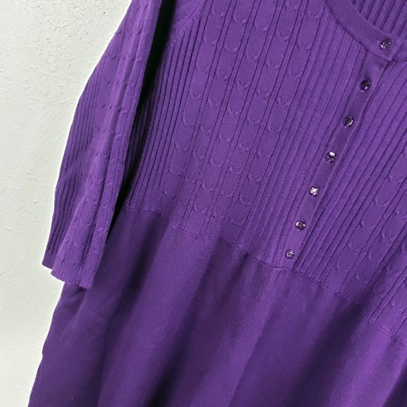 Liv On Women's Purple Knit V Neck Shirt Top Blouse Sweater Mini Dress Tunic - Picture 4 of 10
